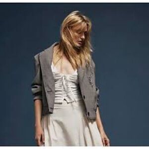 NWT - FREE PEOPLE AGNES SOLID HEATHER GREY CROPPED BLAZER • XSMALL